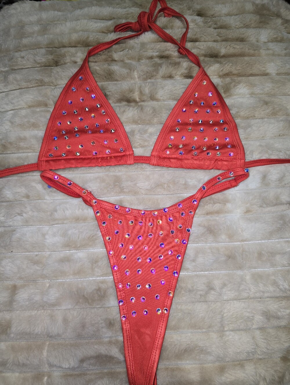 Red Rhinestone Triangle Bikini Set